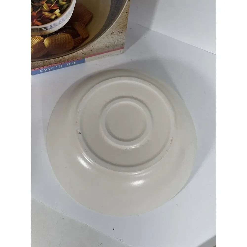 Mervyn’s Hand Painted Ceramic Chip & Dip Bowl Round‎ Platter 13 1/4” Only